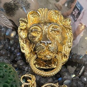 Vintage Mini di N Gold Lion Head Door Knocker Pendant